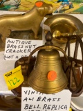 antique brass nut cracker, brass Mortar and pestle, vintage Ali brass bell replica of church