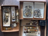 3 flats of watches, costume jewelry and miscellaneous