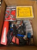 box of electrical, timing light, river gun refill kit, etc