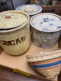 4 kitchen stoneware items sugar, salt bowl Robinson clay