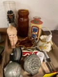 Helms railroad mills amber jar, Candy molds, Becca light Nate knife sharpener, palmers half pint