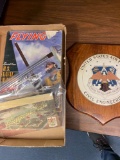 US Air Force civil engineering porcelain metal plaque on wood, vintage flying magazines and Niagara