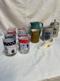 Steins, 8 Apollo Moon glasses, pitchers