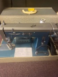 sewing machine 7 jewel supreme automatic great mid century modern design silver grey and teal paint
