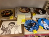 Elvis items, plates, book, Miscellaneous trinket boxes