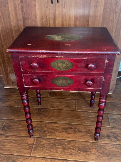 Antique 2-drawer stand, dovetailed & beveled drawer, 23" wide x 29.5" tall.