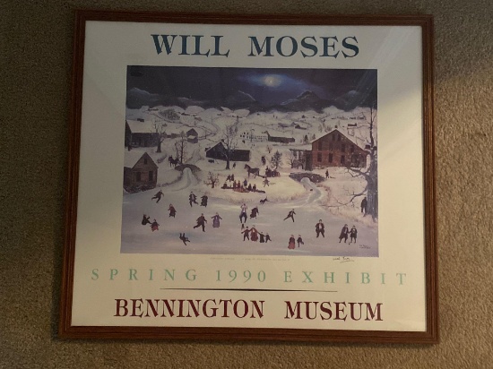 Will Moses black ink signed litho, "Bennington Museum - Spring 1990 Exhibit".