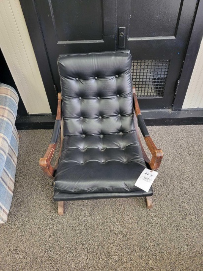 Leather wood framed lounge chair