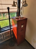 4 drawer file cabinet, floor lamp and 2 desk lamps