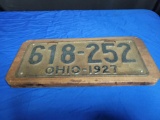 Ohio 1927 license plate mounted on board