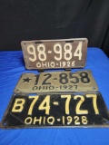 3 Ohio license plates, 1926,27,28