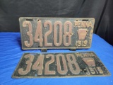 Pennsylvania 1919 license plate set