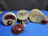 assorted vintage tail light and stop light parts, lenses, housings