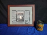 Gulf wheel bearing grease can and paper framed copy of road map
