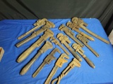 Group of Pipe and monkey wrenches, Stillsons, Trimo