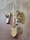 2 chains, shovel, reese hitch and miter box