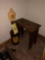 Seagrams bottle, wooden stool