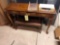 Sofa table, wooden bench, radio, miniature washboard