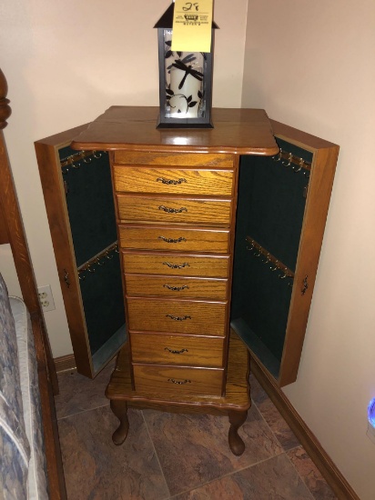 Oak jewelry cabinet with candle holder