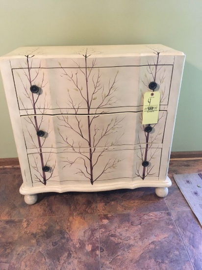 Three drawer chest with stenciling