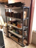 Plastic shelf, early books, knickknacks