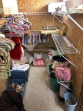 Contents of closet, Beanie Babies, linens, hangers, handbags, purses, cow pitchers, prints