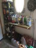 Shelf, contents, sprays, watering cans and planters
