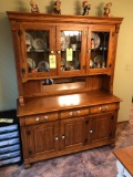 Keller Oak lighted two piece china cabinet