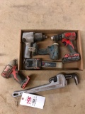 Aluminum pipe wrench, assorted power tools