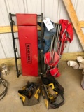 Craftsman creeper, chairs, tool bags