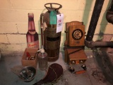 Brass fire extinguisher, beer sign, phone