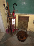 Wash board, umbrella stand, cast iron pot