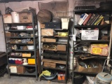3 metal shelves and contents