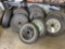 group of mounted tires, assorted sizes