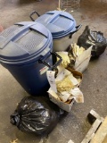 trash cans, gloves, shop rags