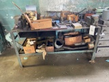 steel table, 2 vises, tooling & hardware