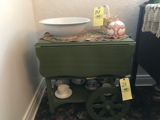 Drop Leif tea cart, cups w/ saucers