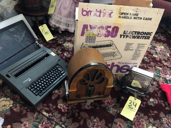 2 typewriters, antique radio and toaster