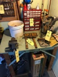 Vice, drill press, tools and miscellaneous hardware