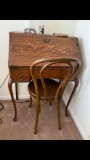 Oak drop front secretary w/ chair