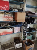 Assorted wires, outlet cords, calculators and office supplies