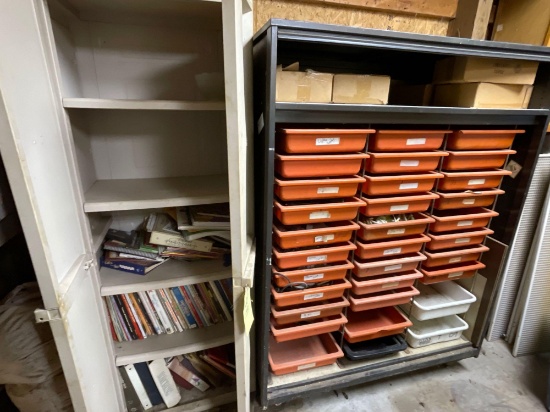Metal & plastic shelf with trays and contents