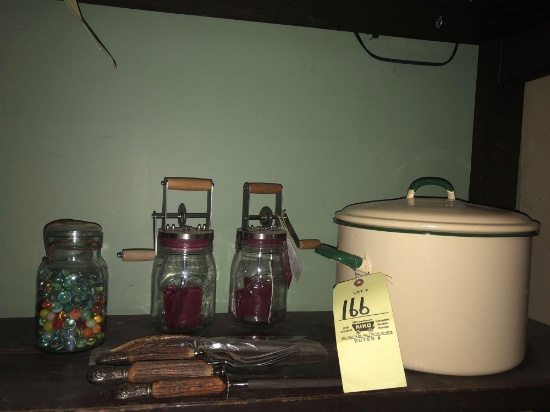 Granite ware pot - Butter churn - utensils - Marbles