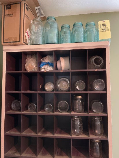 Blue canning jars & Ball jars with lids, vaporizer, glass jug