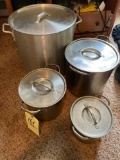 (4) Stainless Steel Pots with lids