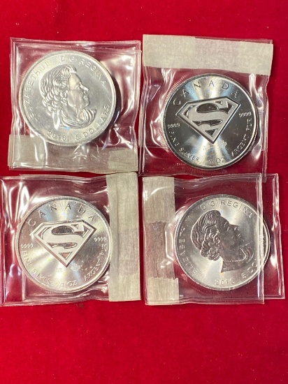 (4) 2016 Canada Superman "S" five dollar coins, each one oz. fine silver