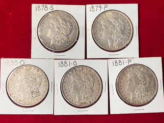 (5 ) Morgan silver dollars. Bid times five.