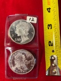 (2) Large Mercury Dime replicas, each one oz. .999 silver.