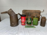 Atlantic 1-pint pitcher, Winchester & Singer oil cans, Texaco Rubber Repair kit
