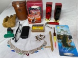 Hallmark Lone Ranger lunch box ornament, Winchester shot glasses, necklace